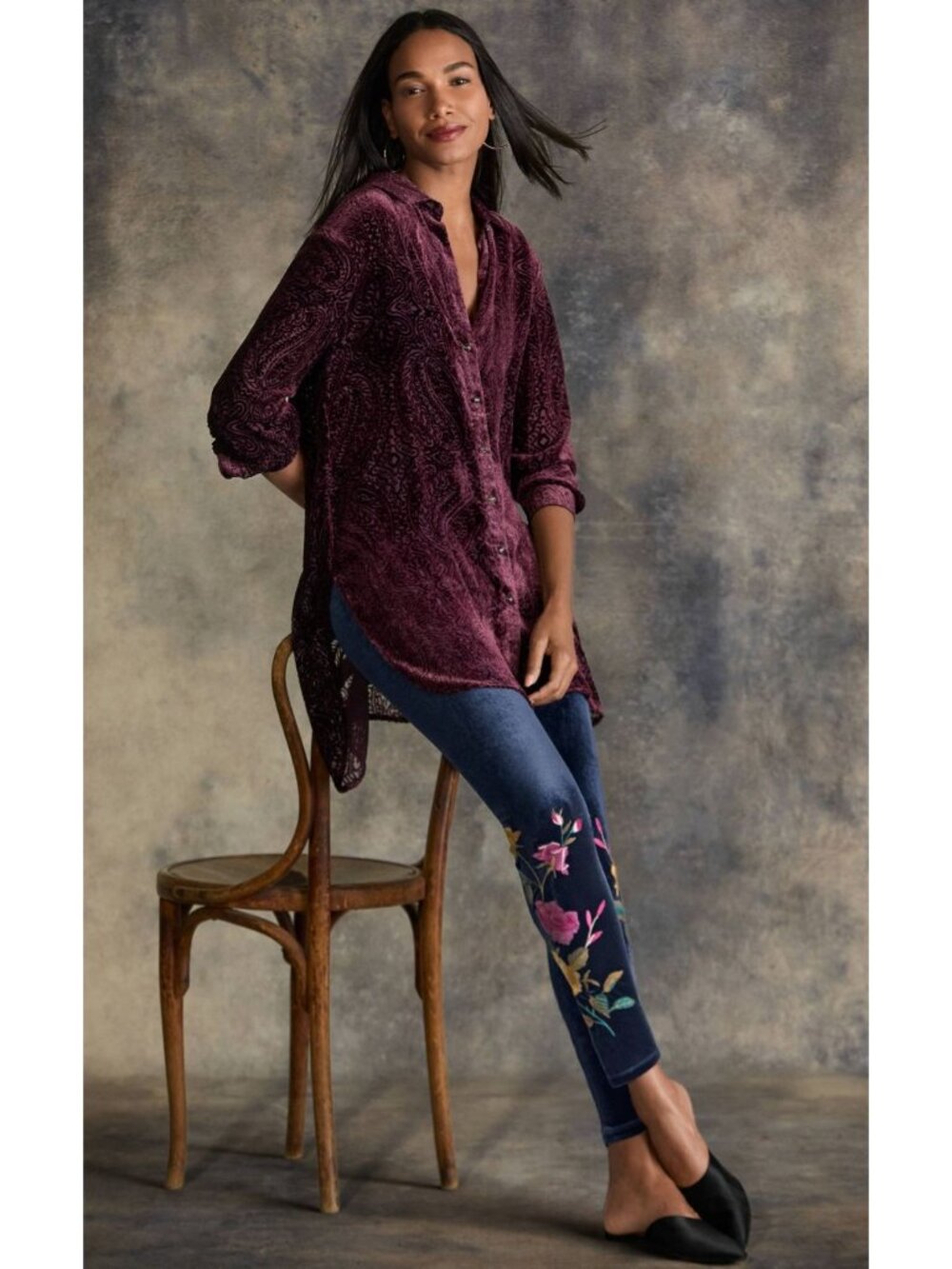 NWT Johnny Was $398 Maisen Button Down Tunic Poppy Paisley Burnout Velvet